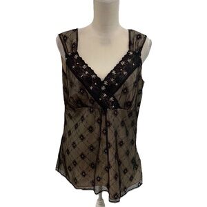 Nine & Co By Nine West Black Lace Cami Lined Size 14 Sleeveless Top Side Zip